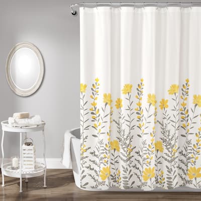 Porch & Den Maidenfern Grey/Yellow Flower Shower Curtain