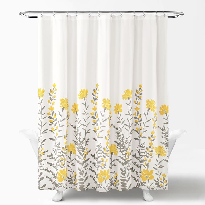 Porch & Den Maidenfern Grey/Yellow Flower Shower Curtain