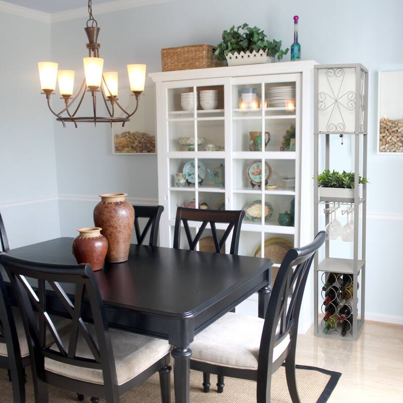 Simple Designs Floor Lamp Storage Shelf and Wine Rack with Linen Shade