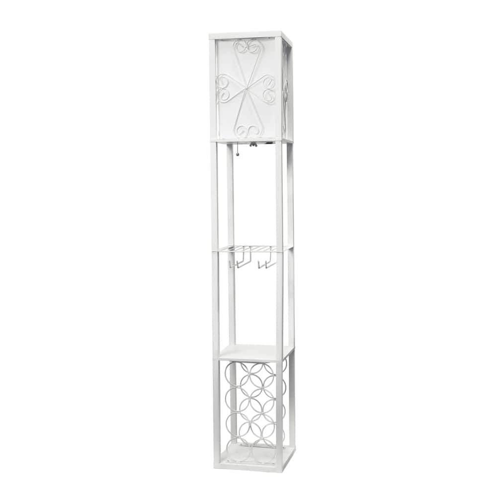 Simple Designs Floor Lamp Storage Shelf and Wine Rack with Linen Shade