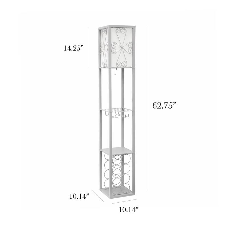 Simple Designs Floor Lamp Storage Shelf and Wine Rack with Linen Shade