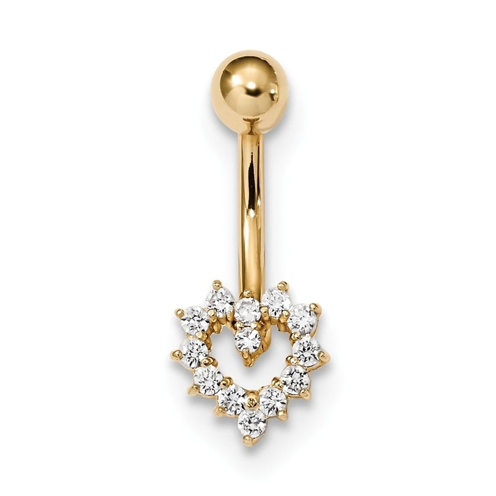 Mia Diamonds 14k Yellow Gold Two-tone Double CZ Butterfly Dangle Belly Button Ring
