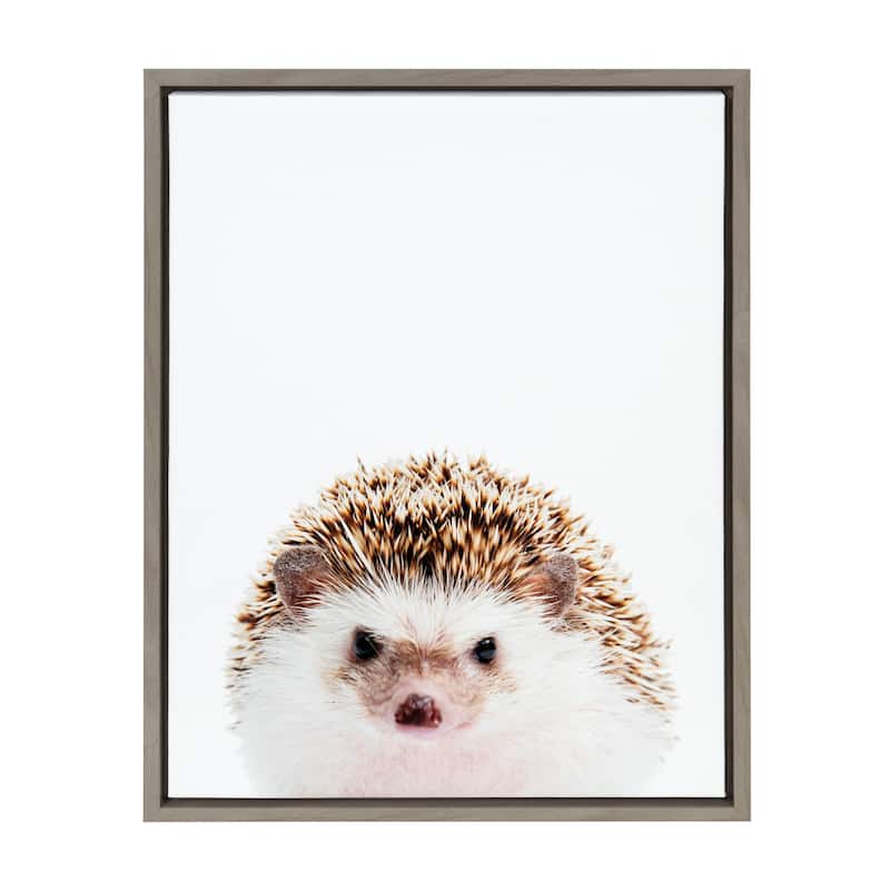 Kate and Laurel Sylvie Hedgehog Framed Canvas by Amy Peterson - 18x24 - Plastic - Grey