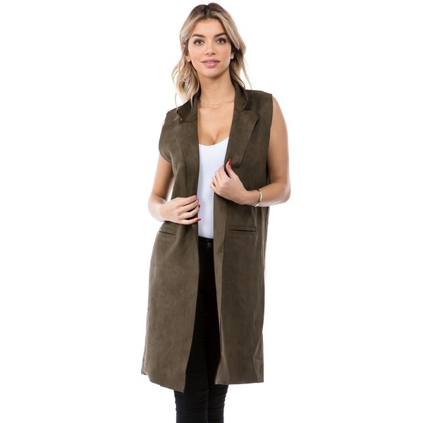 faux suede long jacket womens