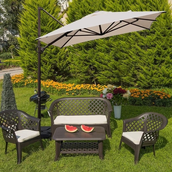 Shop Black Friday Deals On Offset Cantilever 9 By 7 Feet Rectangular Patio Hanging Umbrella With Cross Base Overstock 28608009