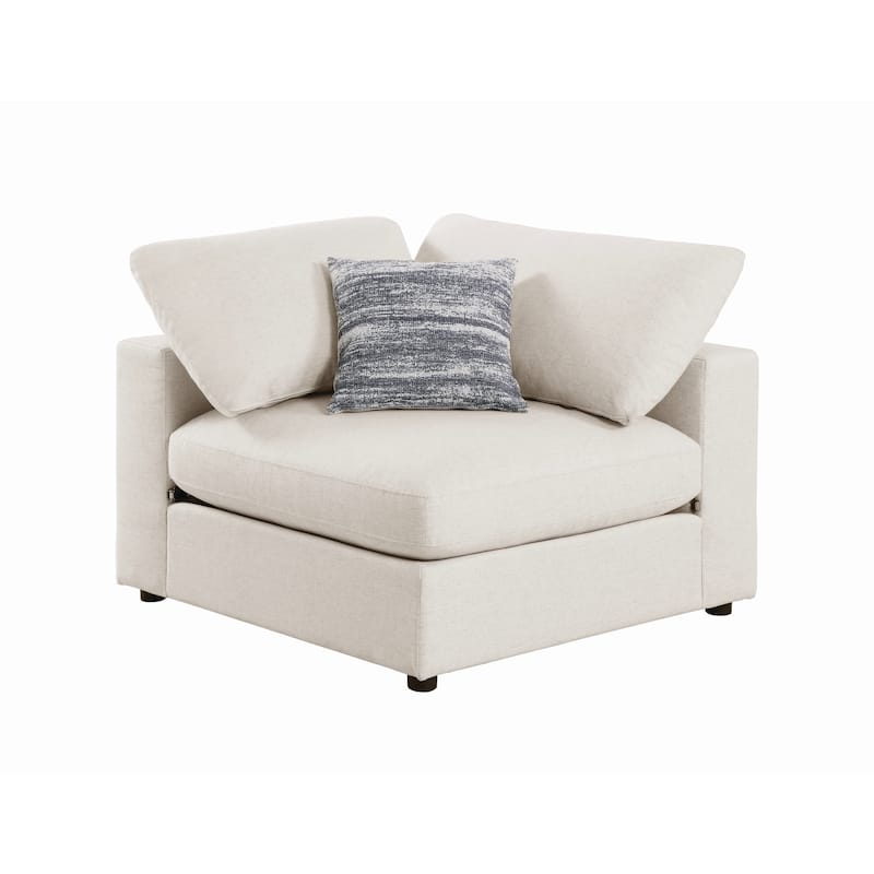 Fabric Upholstered Wooden Corner Chair with Loose Cushion Seat, Beige