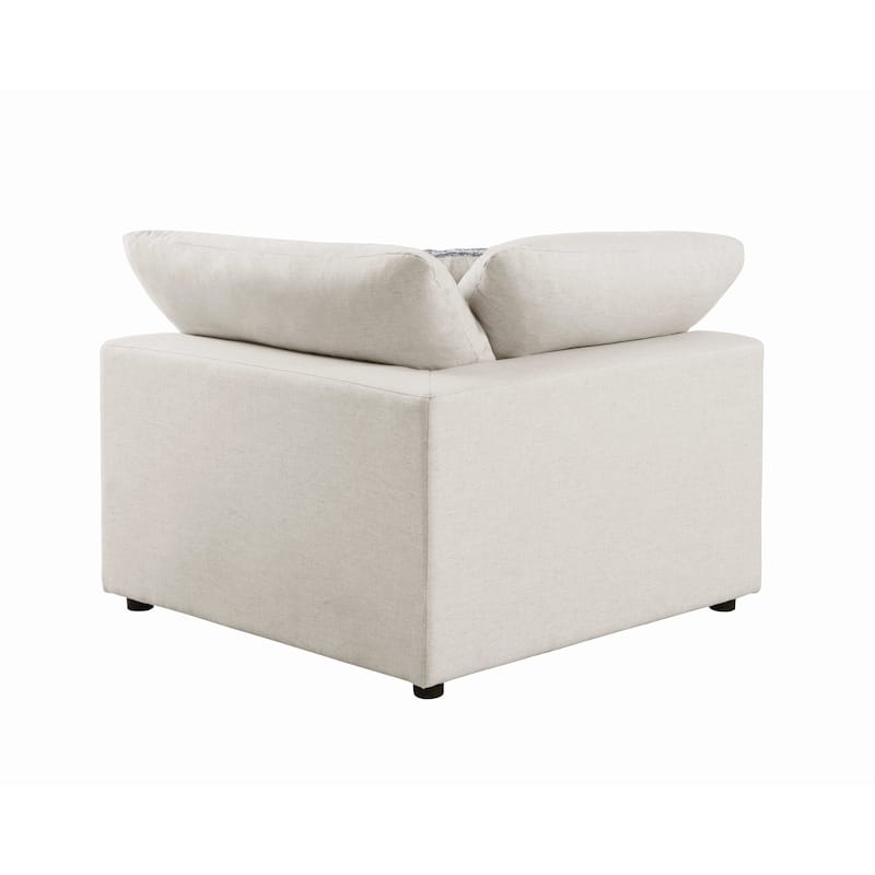 Fabric Upholstered Wooden Corner Chair with Loose Cushion Seat, Beige