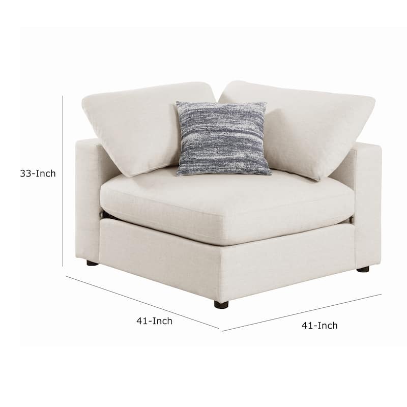 Fabric Upholstered Wooden Corner Chair with Loose Cushion Seat, Beige