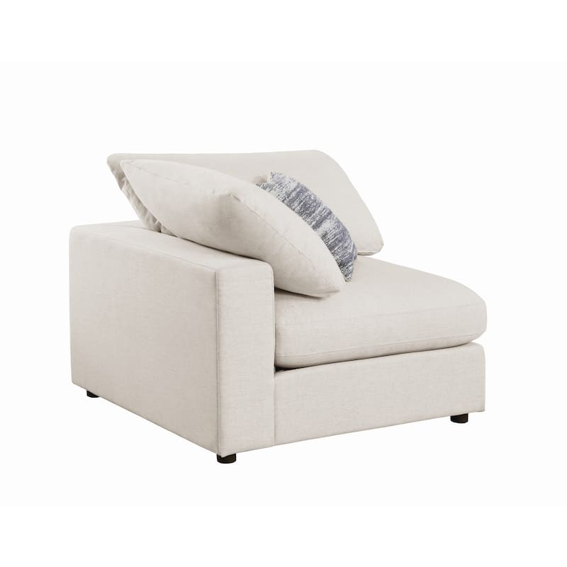 Fabric Upholstered Wooden Corner Chair with Loose Cushion Seat, Beige