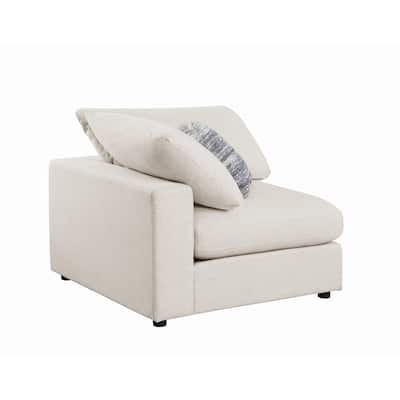Fabric Upholstered Wooden Corner Chair with Loose Cushion Seat, Beige