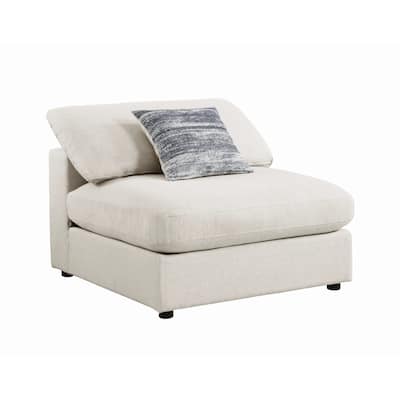 Fabric Upholstered Wooden Armless Chair with Loose Cushion Seat, Beige