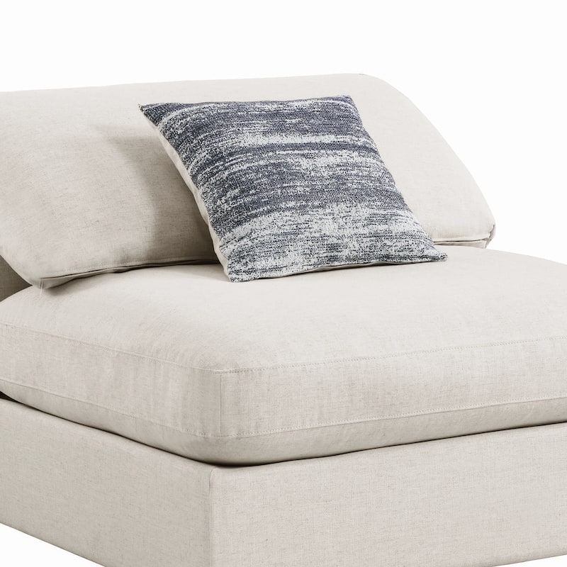 Fabric Upholstered Wooden Armless Chair with Loose Cushion Seat, Beige