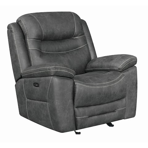 Fabric Upholstered Metal Power Recliner Chair with Cushion Armrest, Black