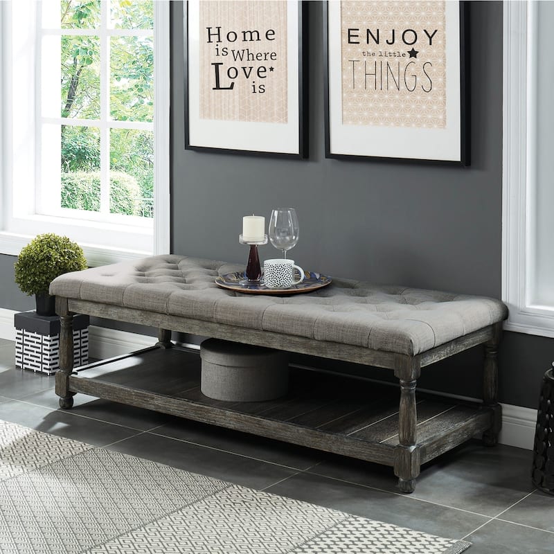 Brookside Rustic Wood Tufted 1-Open Shelf Bench by The Gray Barn