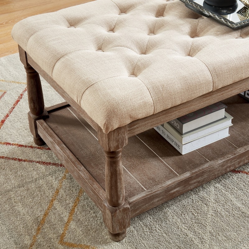 Brookside Rustic Wood Tufted 1-Open Shelf Bench by The Gray Barn