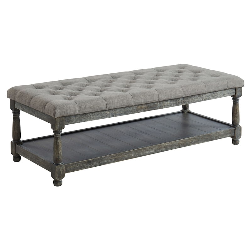 Brookside Rustic Wood Tufted 1-Open Shelf Bench by The Gray Barn