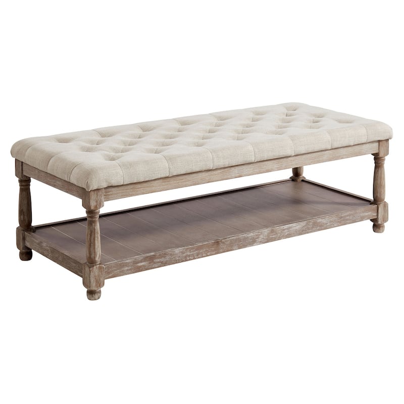 Brookside Rustic Wood Tufted 1-Open Shelf Bench by The Gray Barn