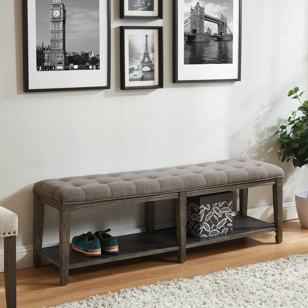 Beavers Point Rustic Linen Tufted Storage Entryway Bench by The Gray Barn
