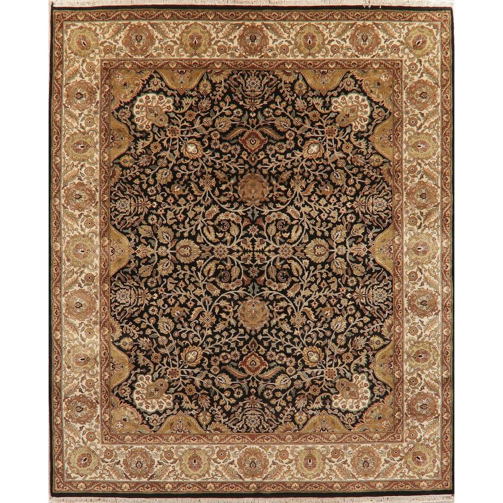 Wool Agra Oriental Hand-Knotted Traditional Indian Area Rug - 9'9" x 8'1"