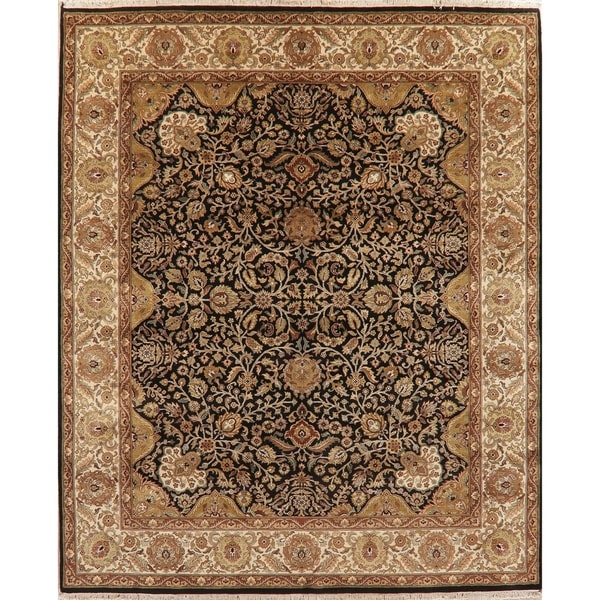 Wool Agra Oriental Hand-Knotted Traditional Indian Area Rug - 9'9" x 8'1"