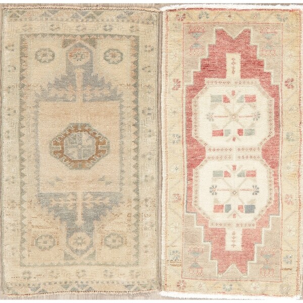Set of 2 Oushak Oriental Vintage Hand Knotted Wool Turkish Area Rug - 2'11" x 1'7"