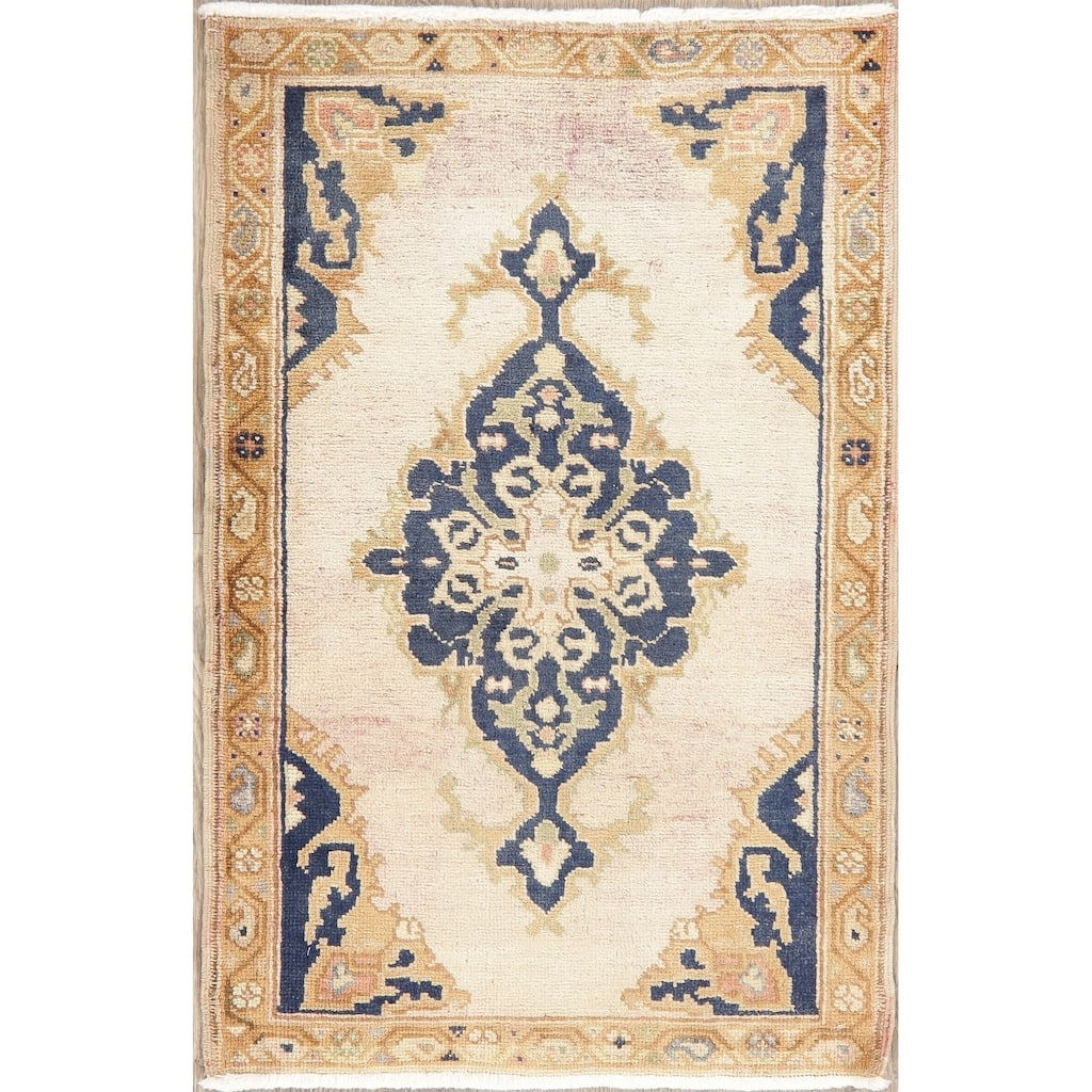 Oushak Oriental Hand Knotted Traditional Wool Vintage Turkish Area Rug - 2'11" x 1'11"