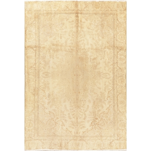 Oriental Medallion Hand-Knotted Faded Distressed Persian Area Rug - 10'10" x 7'4"