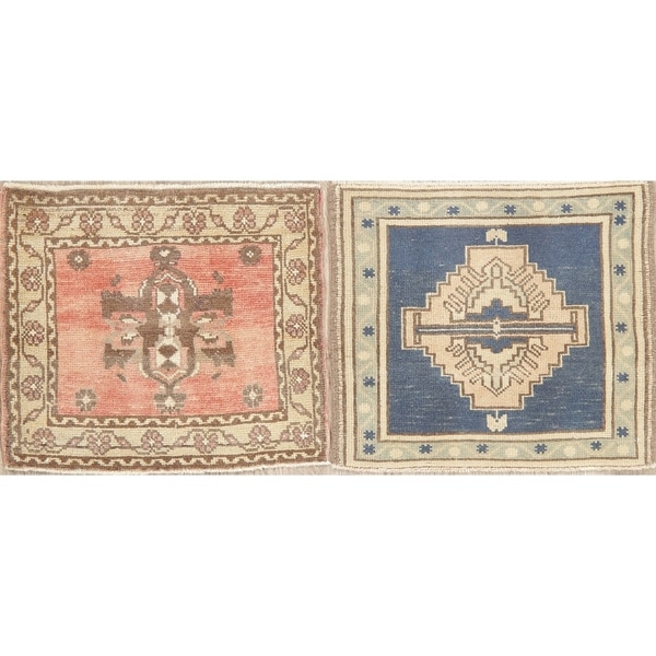 Set of 2 Oushak Oriental Hand Knotted Vintage Traditional Turkish Rug - 2'0" x 1'9" Square