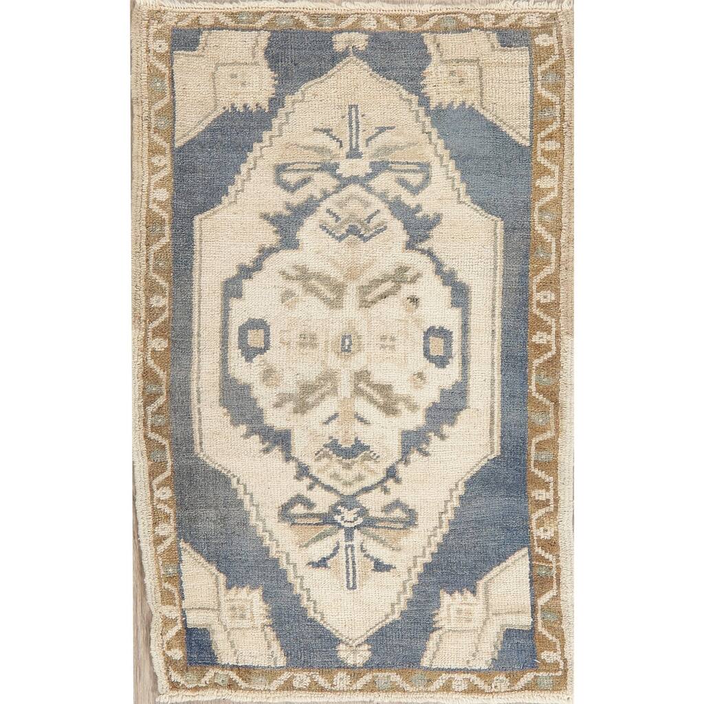 Vintage Oushak Oriental Tribal Hand Knotted Wool Turkish Area Rug - 3'7" x 2'0"