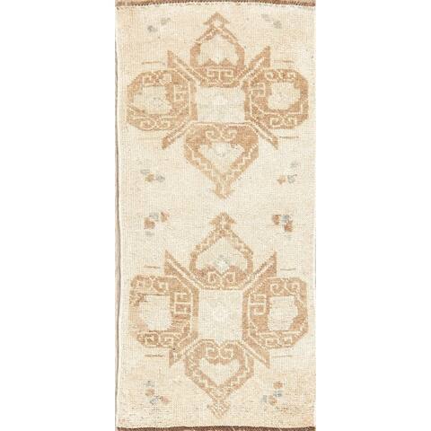 Vintage Oushak Oriental Hand Knotted Wool Turkish Traditional Area Rug - 3'0" x 1'5"