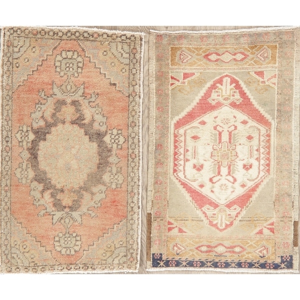 Set of 2 Oushak Oriental Hand Knotted Turkish Traditional Area Rug - 2'10" x 1'10"