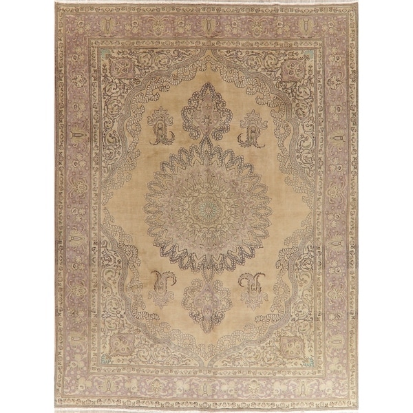 Oriental Medallion Muted Distressed Hand Knotted Persian Area Rug - 12'11" x 9'8"