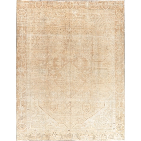 Oriental Medallion Hand Knotted Muted Distressed Persian Area Rug - 12'0" x 9'1"