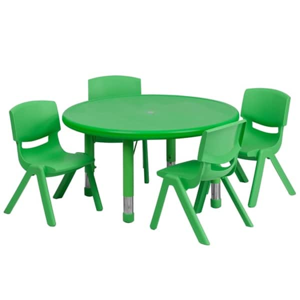 Offex 33'' Round Adjustable Green Plastic Activity Table Set with 4 ...