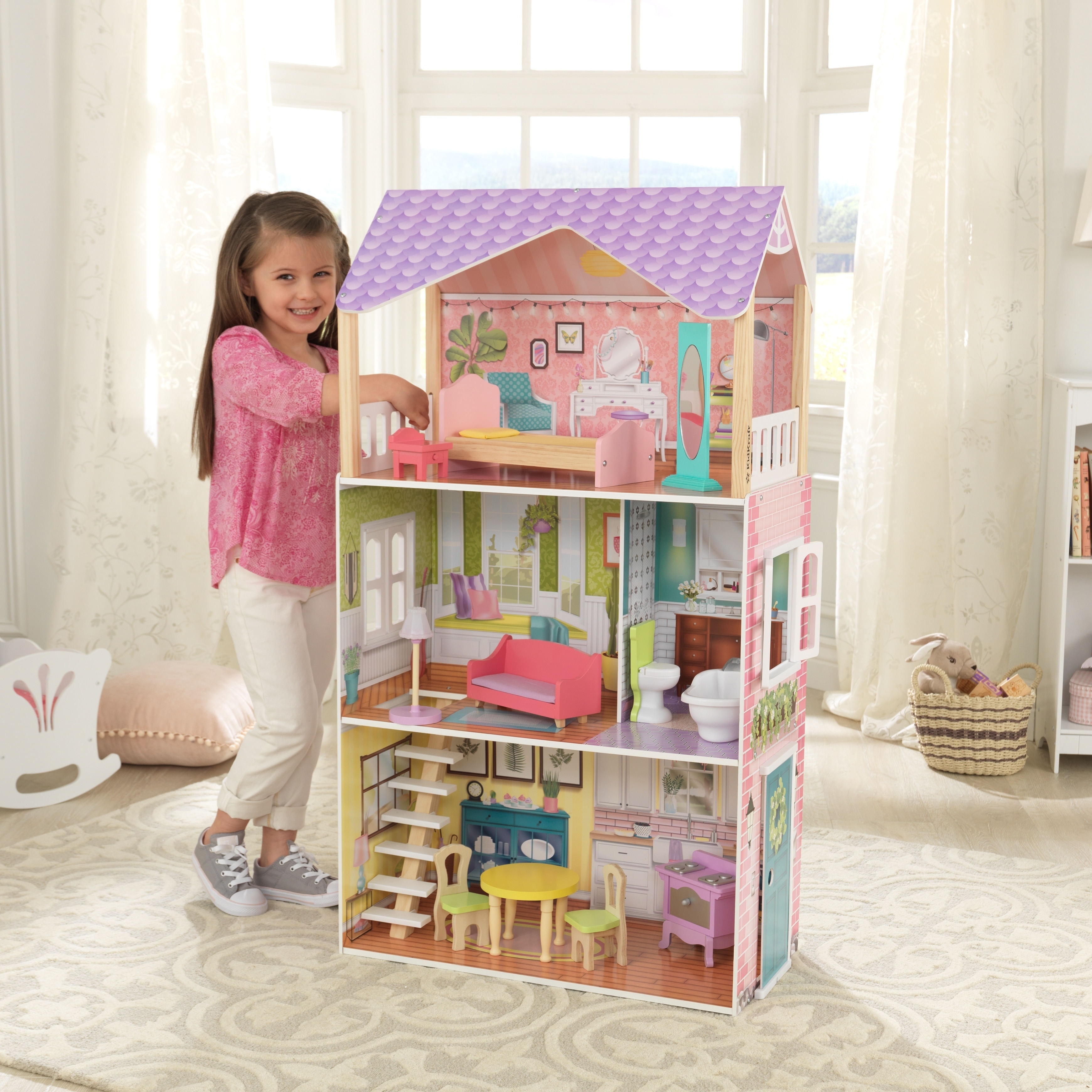 Costway 2-in-1 Double Sided Kids Toy Tools Kitchen Playset & Dollhouse W/  Accessories & Furniture : Target