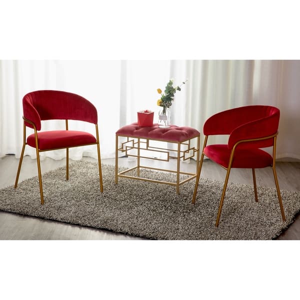 Modern Red Velvet Fabric Upholstered Accent Arm Chair With Gold Metal Legs