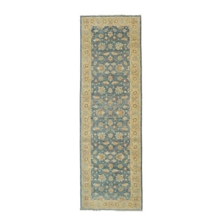 Blue/gold Hand-knotted Wool Traditional Oriental Agra Rug - 3' 1 x 9'11