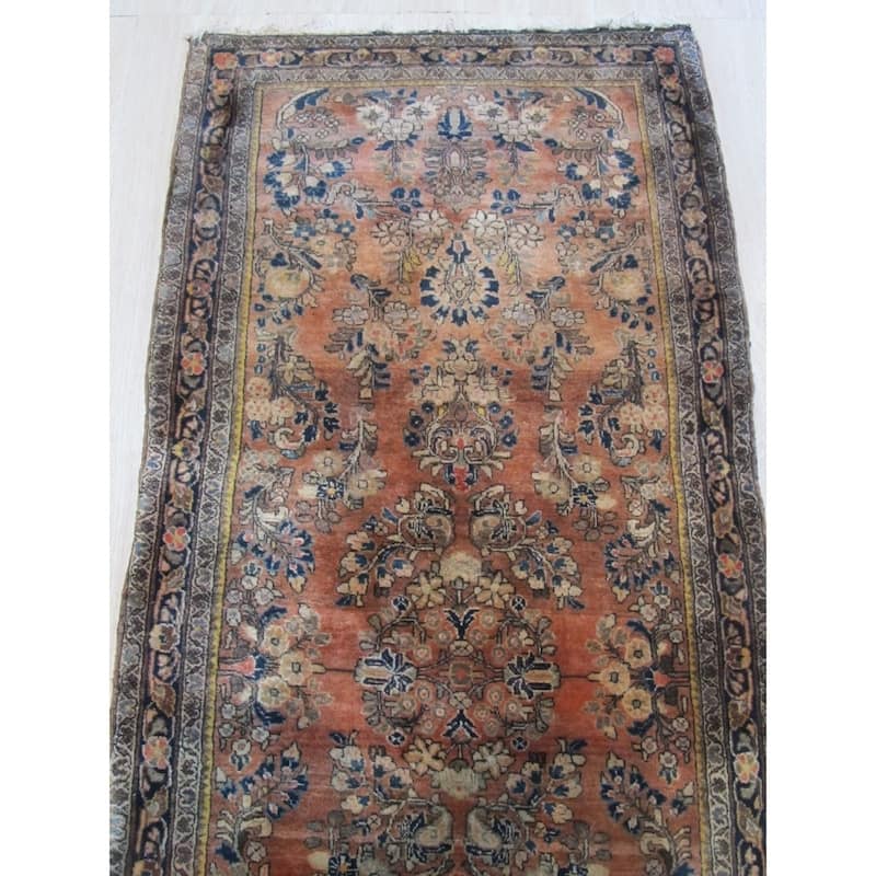 Orange/navy Hand-knotted Wool Traditional Oriental Sarouk Rug - 2' 8 x 6' 6