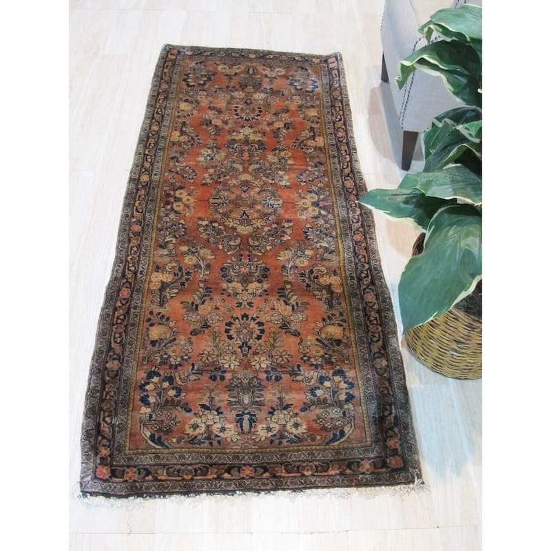 Orange/navy Hand-knotted Wool Traditional Oriental Sarouk Rug - 2' 8 x 6' 6