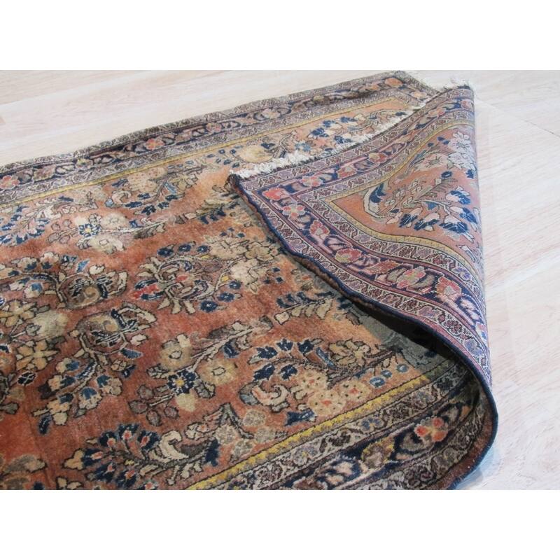Orange/navy Hand-knotted Wool Traditional Oriental Sarouk Rug - 2' 8 x 6' 6