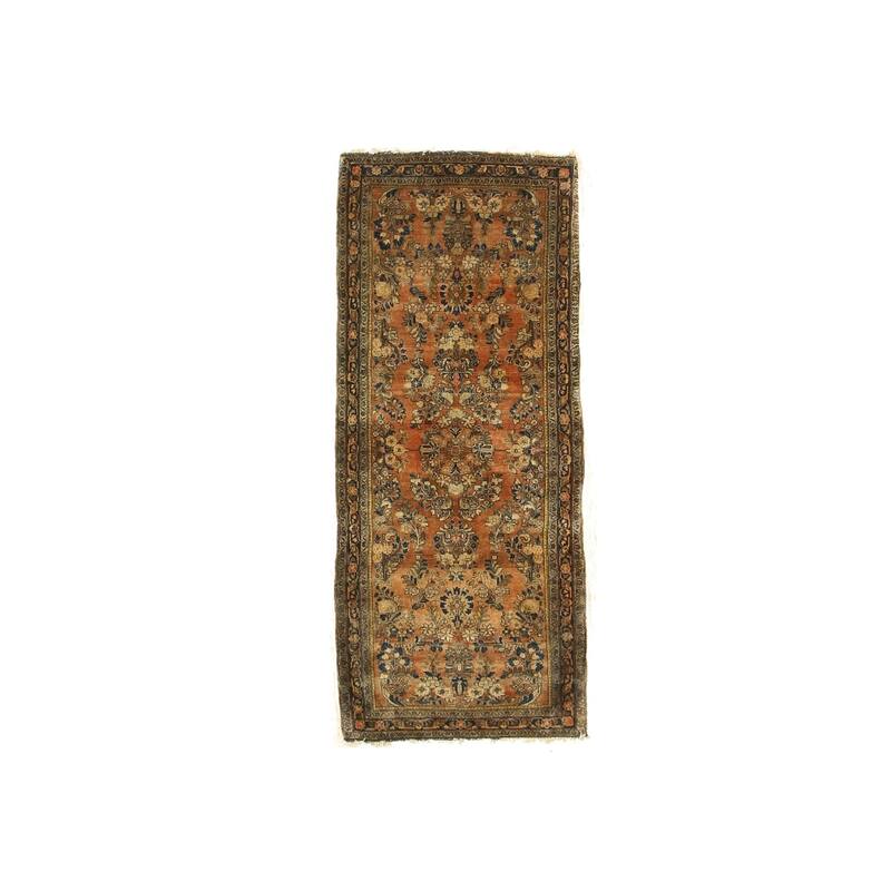 Orange/navy Hand-knotted Wool Traditional Oriental Sarouk Rug - 2' 8 x 6' 6