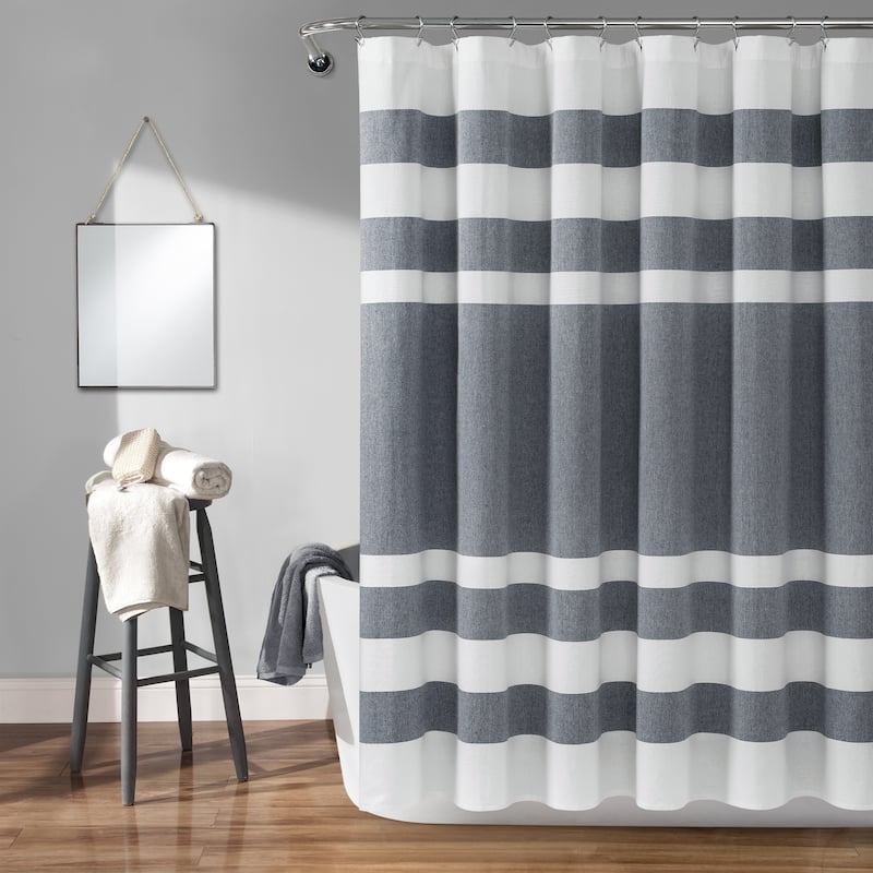 Lush Decor Cape Cod Stripe Yarn Dyed Cotton Shower Curtain - Navy