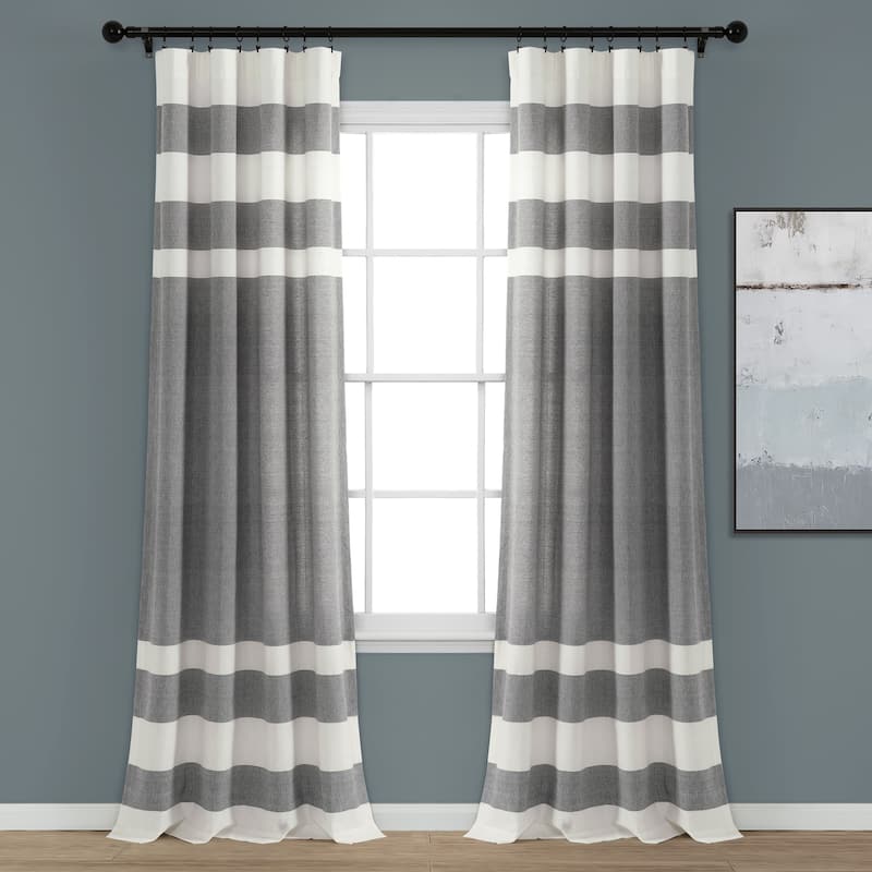 Porch & Den Marty Striped Yarn Dyed Cotton Window Curtain Panel Pair - 40"w x84"l - Gray