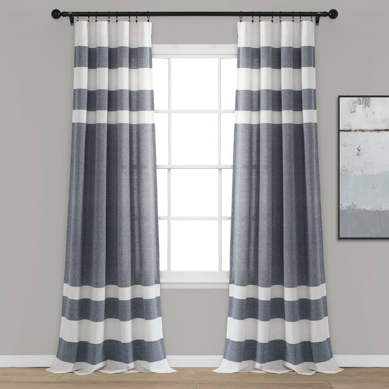 Porch & Den Marty Striped Yarn Dyed Cotton Window Curtain Panel Pair - 40"w x84"l - Navy