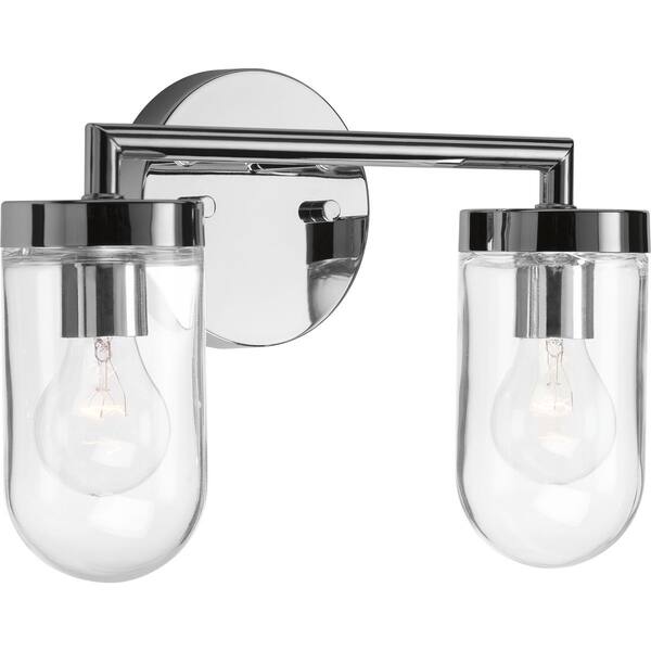 slide 8 of 7, Signal Collection 2-Light Polished Chrome Clear Glass Coastal Bath Vanity Light Metallic