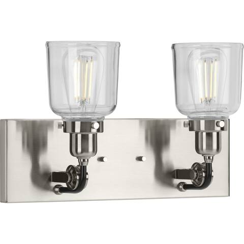 Rushton Collection 2-Light Brushed Nickel Clear Glass Farmhouse Bath Vanity Light