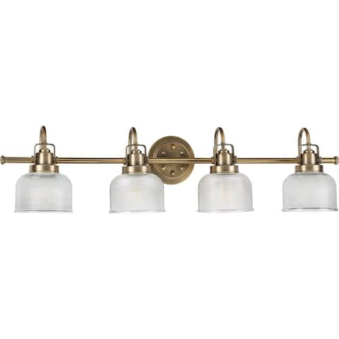 Archie Collection 4-Light Vintage Brass Clear Double Prismatic Glass Coastal Bath Vanity Light