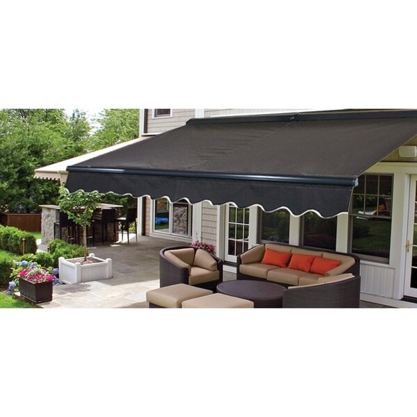ALEKO Black Frame Retractable Home Patio Canopy Awning 12 x 10 ft Grey Color 