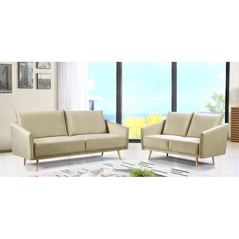 Alaia Luxuriously Velvet 2 Piece Living Room Set - Cream