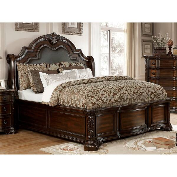 slide 2 of 6, Furniture of America Dhiru Traditional Brown Cherry Sleigh Bed California King